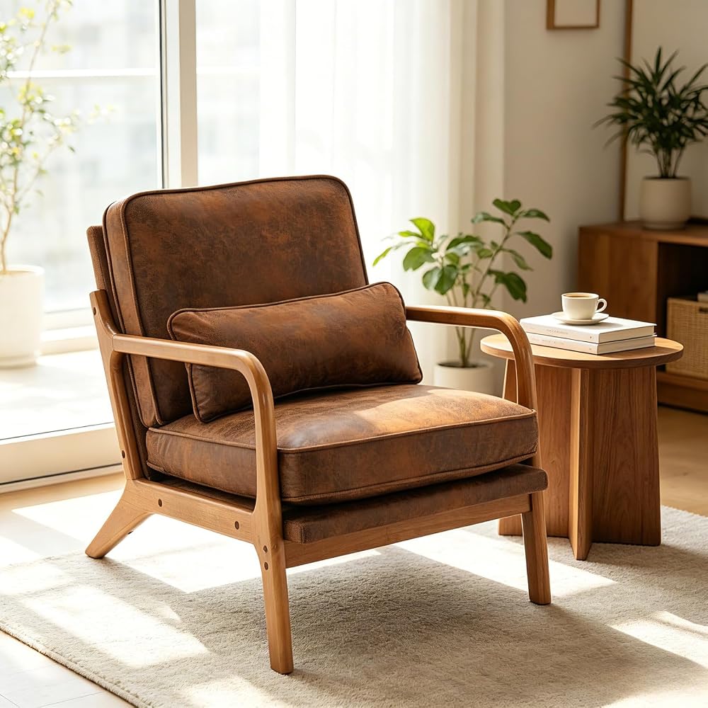 Karl home Mid-Century Modern Accent Reading Chair, Brown