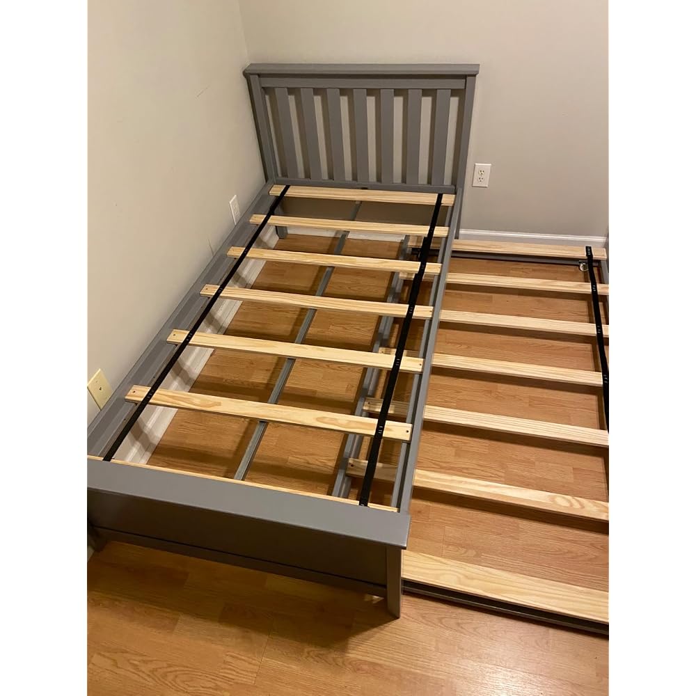 Max & Lily Twin Bed, Wood Bed Frame with Headboard for Kids with Trundle, Slatted, Blue