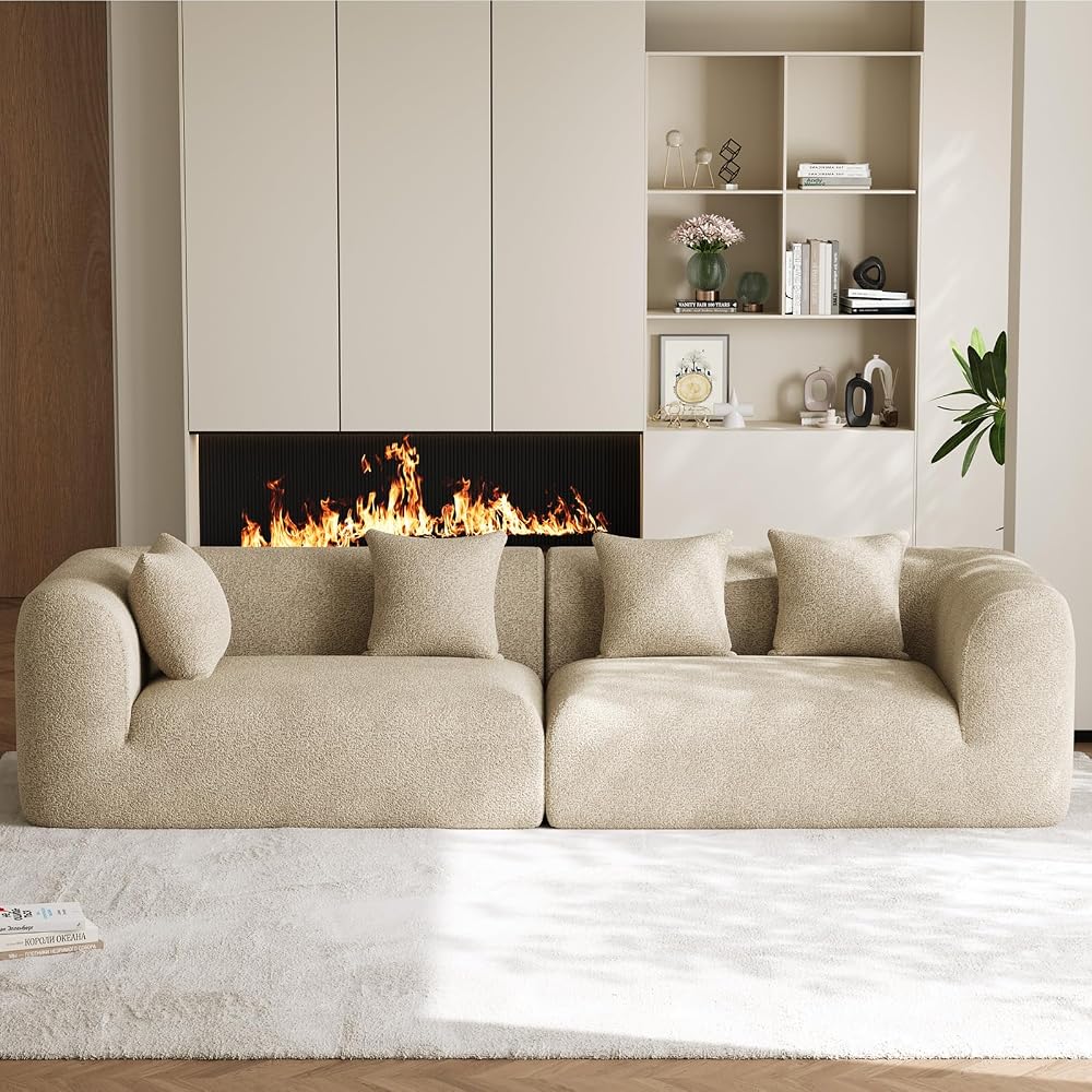 120" Oversized Sectional Couches for Living Room, Comfy Plush Boneless Modular Sectional Sofa, Modern Modular Couch Chenille Cloud Couch Sectionals, 4 Seater, No Assembly Needed, Light Brown