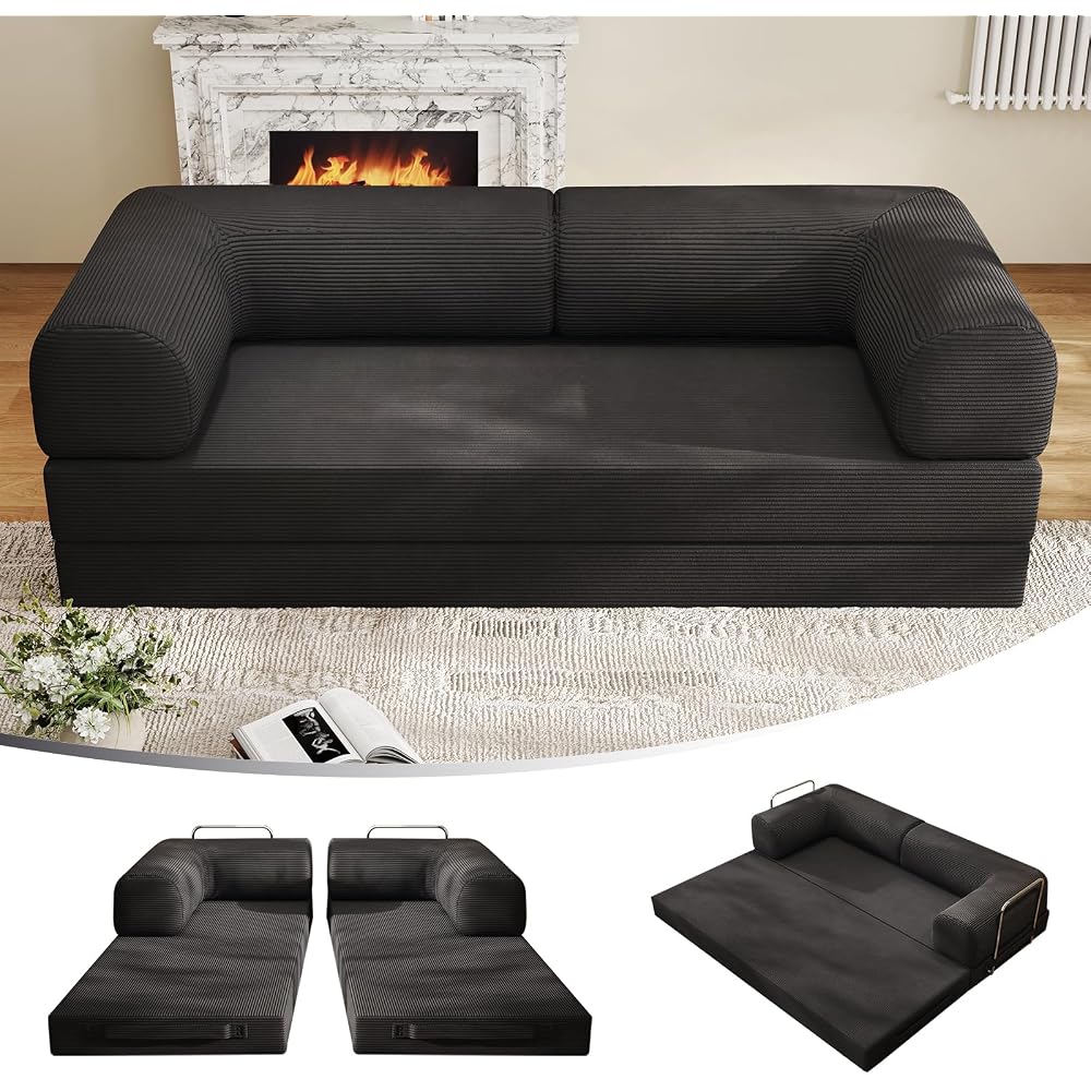 78.8" Convertible Sofa Bed,Corduroy Futon Couch, Folding Pull Out Futon Sofa,No Assembly Boneless Couch for Living Room