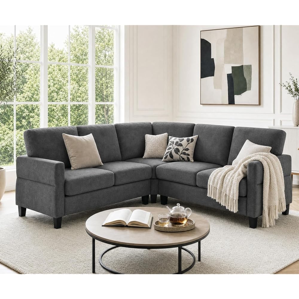 84'' L Shape Couches for Living Room, Small Sectional Sofa Dark Grey