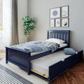 Max & Lily Twin Bed, Wood Bed Frame with Headboard for Kids with Trundle, Slatted, Blue