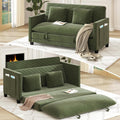 XVD 65 Inch Convertible Loveseat Sleeper Sofa Bed with Storage Pockets & 2 Pillows - 2-in-1 Folding Couch for Small Spaces, Modern Corduroy Loveseat for Apartment, Living Room, Guest Room, Green