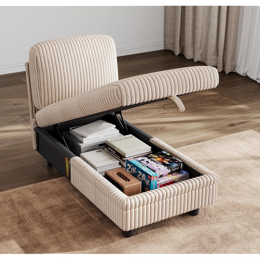 LINSY HOME Sleeper Sofa Set Accessories, Storage Seat Sofa (Beige, Storage Chaise)