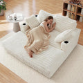 58'' Plush Faux Rabbit Fur Chaise Loveseat with Charging Station & Cup Holder and Pillows, Upholstered Corduroy Chaise Loveseat Sofa Recliner Longue Indoor Couch for Living Room, Bedroom, White