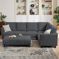 Modular Sectional Sofa, L-Shaped Sectional Couch with Movable Ottoman, Removable Covers, Comfy Sectionals Set for Living Room,Office (Dark Grey, 6-Seats)