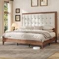 AMERLIFE Solid Wood King Bed Frame 50.2" Upholstered Headboard, Walnut